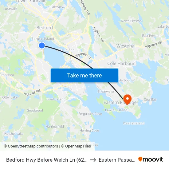 Bedford Hwy Before Welch Ln (6224) to Eastern Passage map