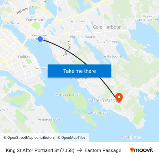 King St After Portland St (7058) to Eastern Passage map