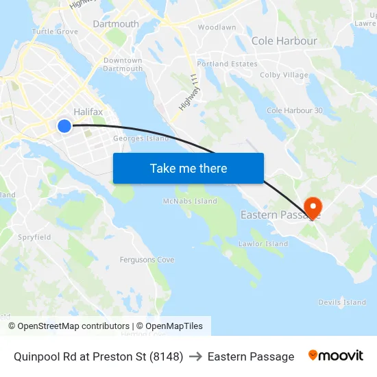 Quinpool Rd at Preston St (8148) to Eastern Passage map