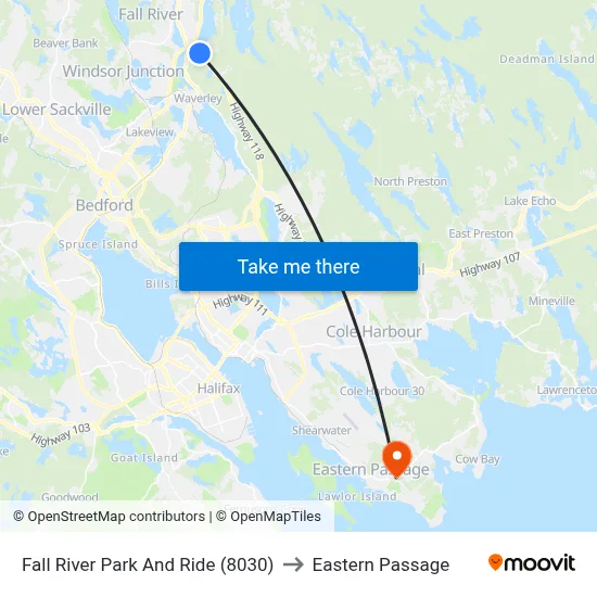 Fall River Park And Ride (8030) to Eastern Passage map