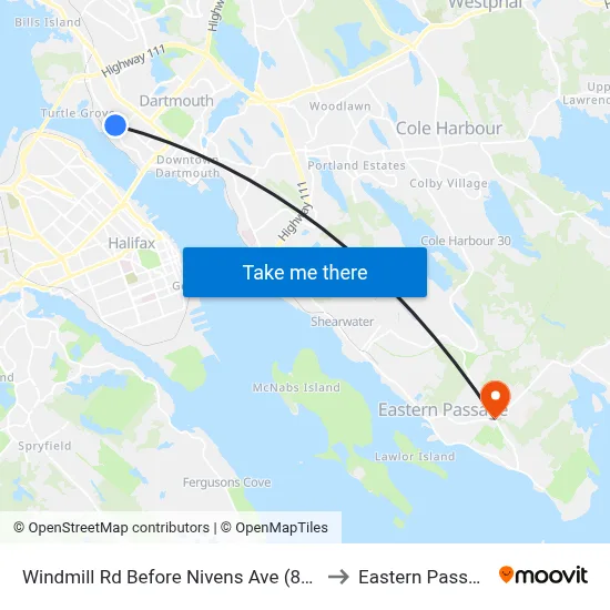 Windmill Rd Before Nivens Ave (8526) to Eastern Passage map