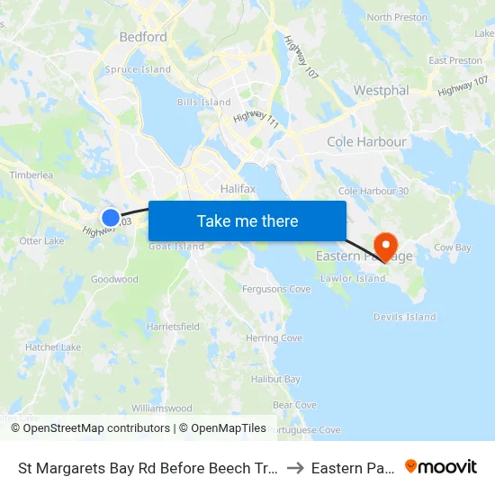 St Margarets Bay Rd Before Beech Tree Run (6162) to Eastern Passage map