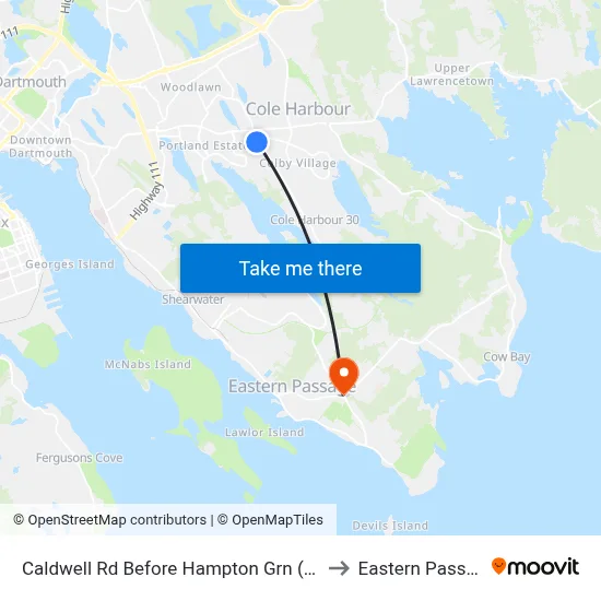 Caldwell Rd Before Hampton Grn (6344) to Eastern Passage map