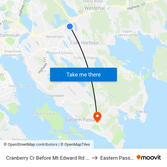 Cranberry Cr Before Mt Edward Rd (8868) to Eastern Passage map