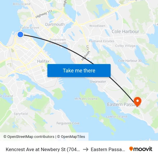 Kencrest Ave at Newbery St (7048) to Eastern Passage map