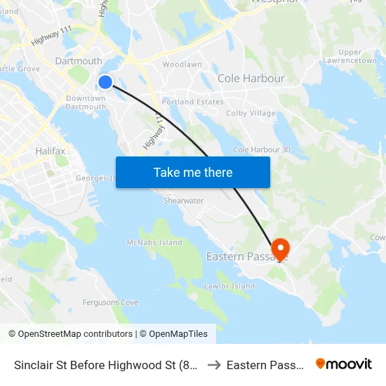 Sinclair St Before Highwood St (8284) to Eastern Passage map