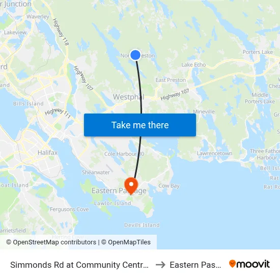 Simmonds Rd at Community Centre (8282) to Eastern Passage map