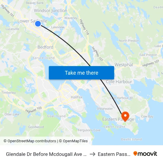 Glendale Dr Before Mcdougall Ave (6751) to Eastern Passage map