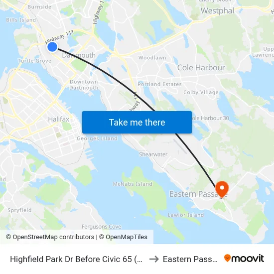 Highfield Park Dr Before Civic 65 (6921) to Eastern Passage map