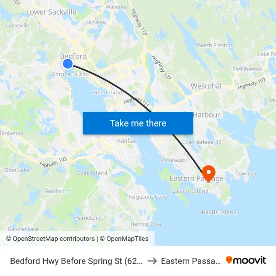 Bedford Hwy Before Spring St (6249) to Eastern Passage map