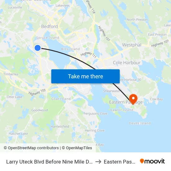 Larry Uteck Blvd Before Nine Mile Dr (8877) to Eastern Passage map