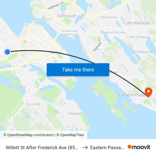 Willett St After Frederick Ave (8502) to Eastern Passage map