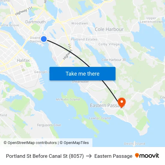 Portland St Before Canal St (8057) to Eastern Passage map