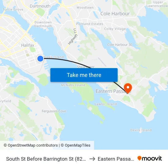 South St Before Barrington St (8293) to Eastern Passage map