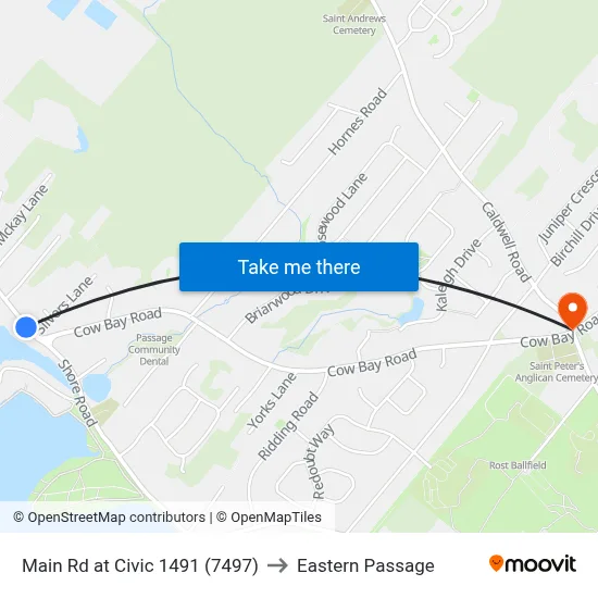 Main Rd at Civic 1491 (7497) to Eastern Passage map