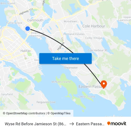 Wyse Rd Before Jamieson St (8617) to Eastern Passage map