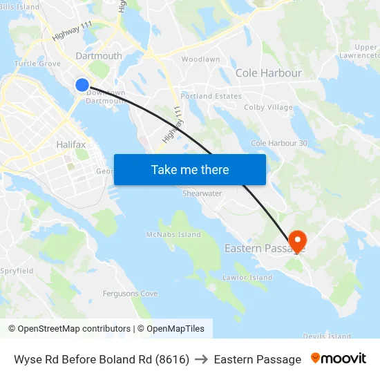 Wyse Rd Before Boland Rd (8616) to Eastern Passage map