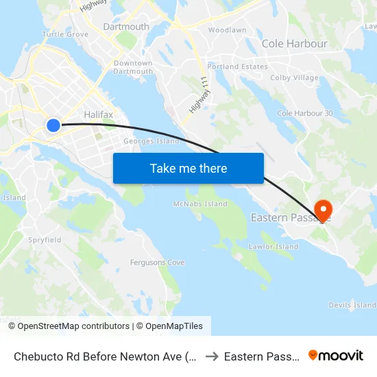 Chebucto Rd Before Newton Ave (6407) to Eastern Passage map