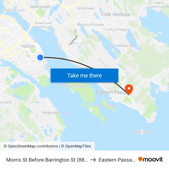 Morris St Before Barrington St (8884) to Eastern Passage map