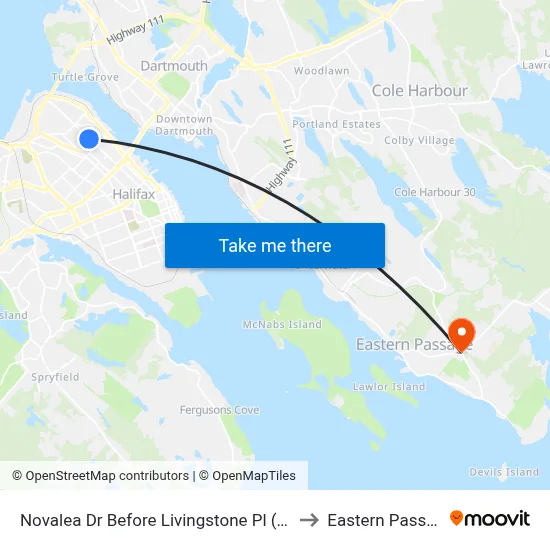 Novalea Dr Before Livingstone Pl (7364) to Eastern Passage map