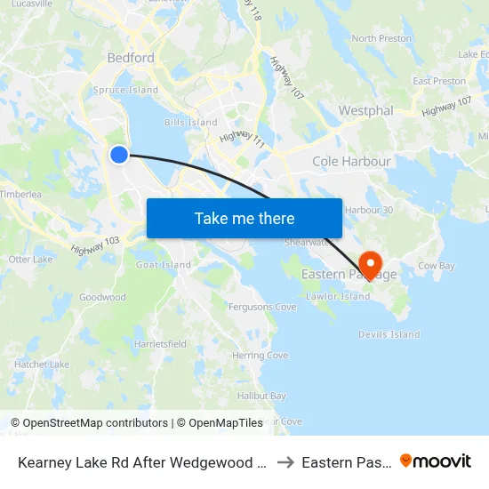 Kearney Lake Rd After Wedgewood Ave (7023) to Eastern Passage map