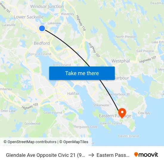 Glendale Ave Opposite Civic 21 (9002) to Eastern Passage map