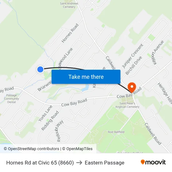 Hornes Rd at Civic 65 (8660) to Eastern Passage map