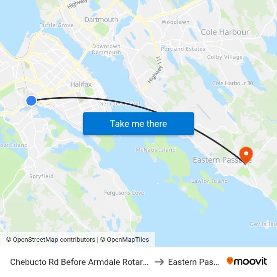 Chebucto Rd Before Armdale Rotary (6410) to Eastern Passage map