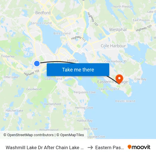 Washmill Lake Dr After Chain Lake Dr (6715) to Eastern Passage map