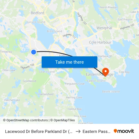 Lacewood Dr Before Parkland Dr (7080) to Eastern Passage map