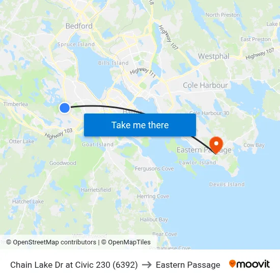 Chain Lake Dr at Civic 230 (6392) to Eastern Passage map