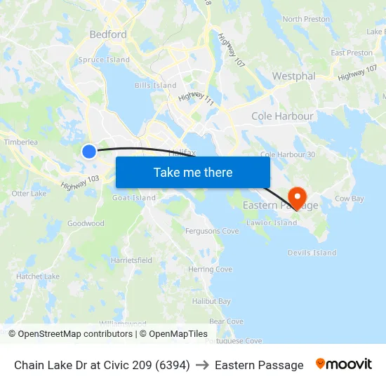 Chain Lake Dr at Civic 209 (6394) to Eastern Passage map
