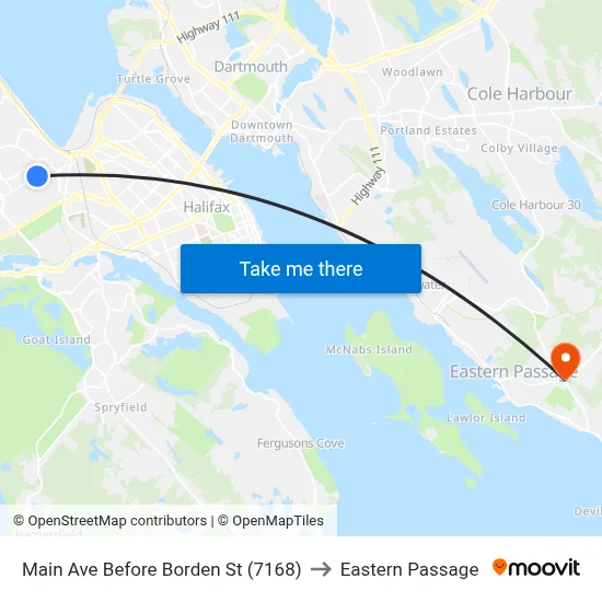 Main Ave Before Borden St (7168) to Eastern Passage map