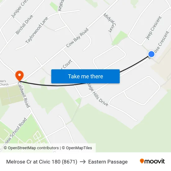 Melrose Cr at Civic 180 (8671) to Eastern Passage map