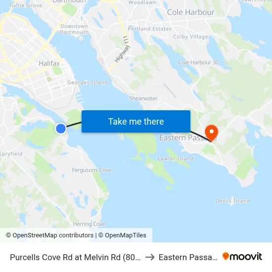 Purcells Cove Rd at Melvin Rd (8096) to Eastern Passage map