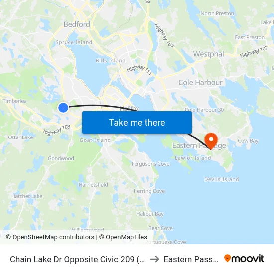 Chain Lake Dr Opposite Civic 209 (6387) to Eastern Passage map