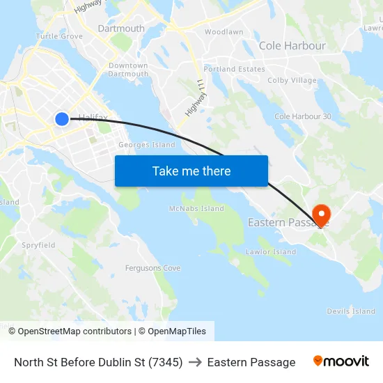 North St Before Dublin St (7345) to Eastern Passage map