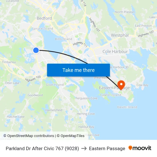 Parkland Dr After Civic 767 (9028) to Eastern Passage map