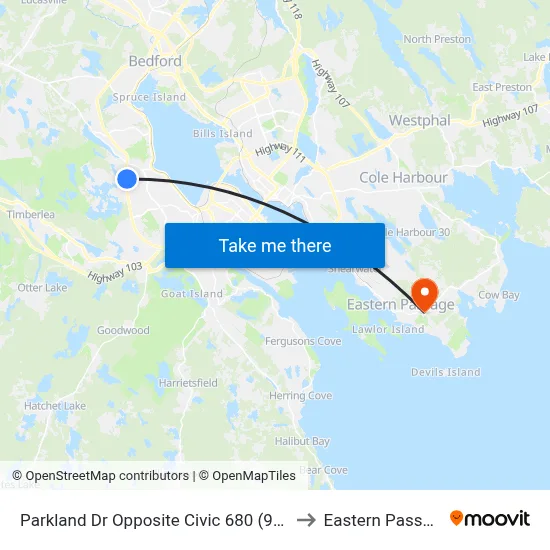Parkland Dr Opposite Civic 680 (9027) to Eastern Passage map