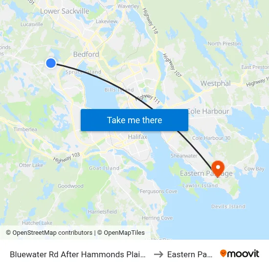 Bluewater Rd After Hammonds Plains Rd (6840) to Eastern Passage map