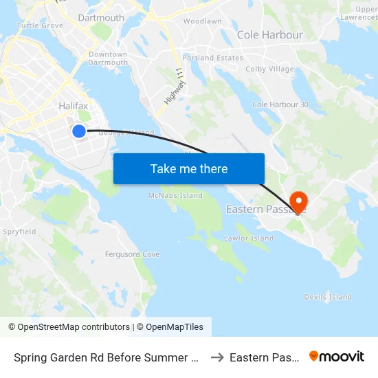 Spring Garden Rd Before Summer St (8335) to Eastern Passage map