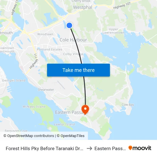Forest Hills Pky Before Taranaki Dr (6668) to Eastern Passage map