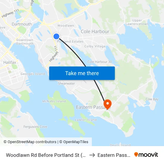 Woodlawn Rd Before Portland St (8600) to Eastern Passage map