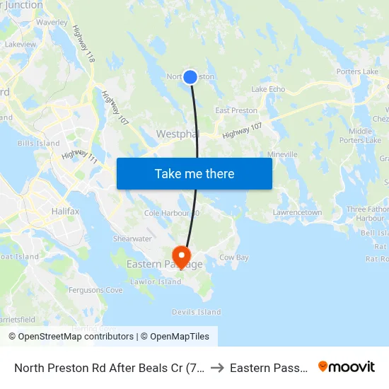 North Preston Rd After Beals Cr (7107) to Eastern Passage map