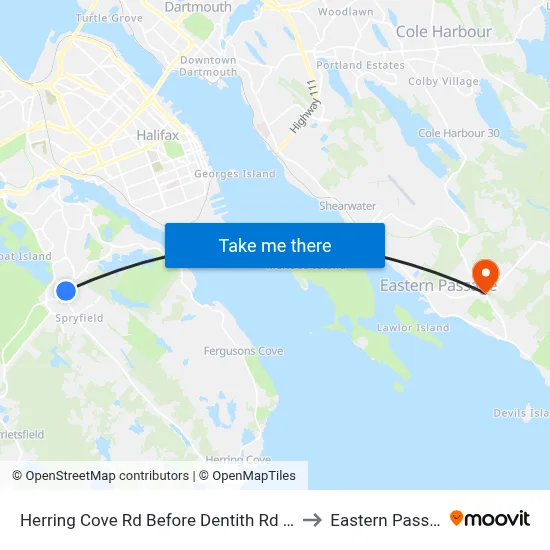 Herring Cove Rd Before Dentith Rd (6866) to Eastern Passage map