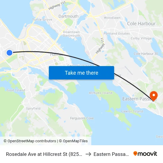 Rosedale Ave at Hillcrest St (8250) to Eastern Passage map