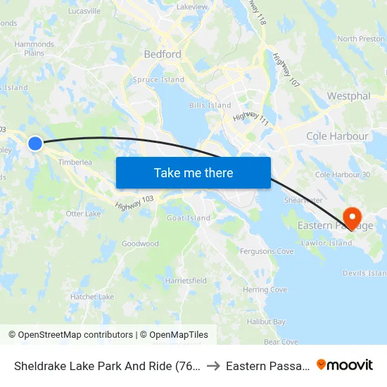 Sheldrake Lake Park And Ride (7618) to Eastern Passage map