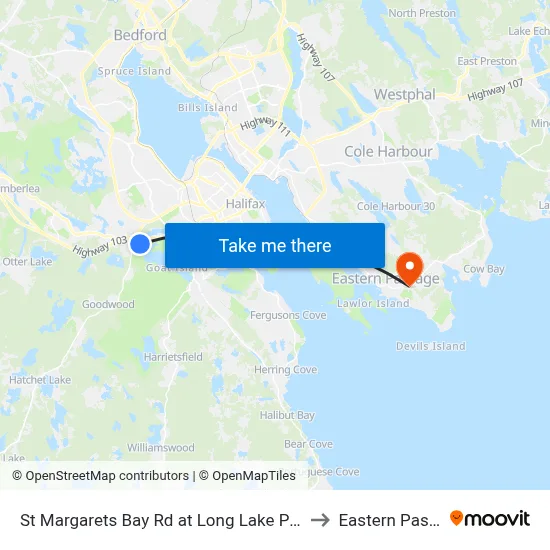 St Margarets Bay Rd at Long Lake Park (8651) to Eastern Passage map