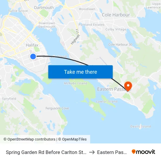 Spring Garden Rd Before Carlton St (8329) to Eastern Passage map