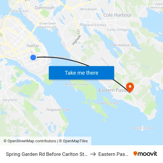 Spring Garden Rd Before Carlton St (8328) to Eastern Passage map